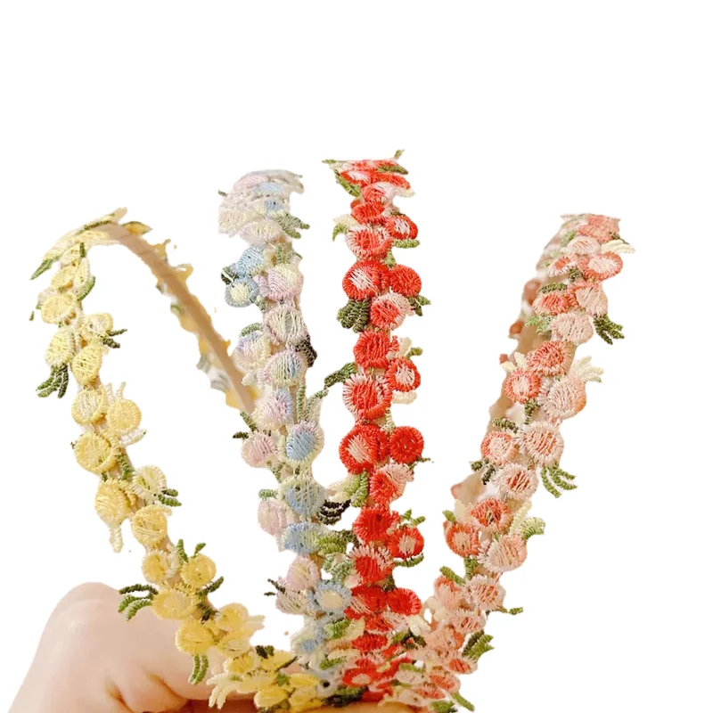 

Headbands For Kids Girl Princess Hairbands Embroidery Fabric Flower Child Hair Accessories Korean Handmade Wholesale
