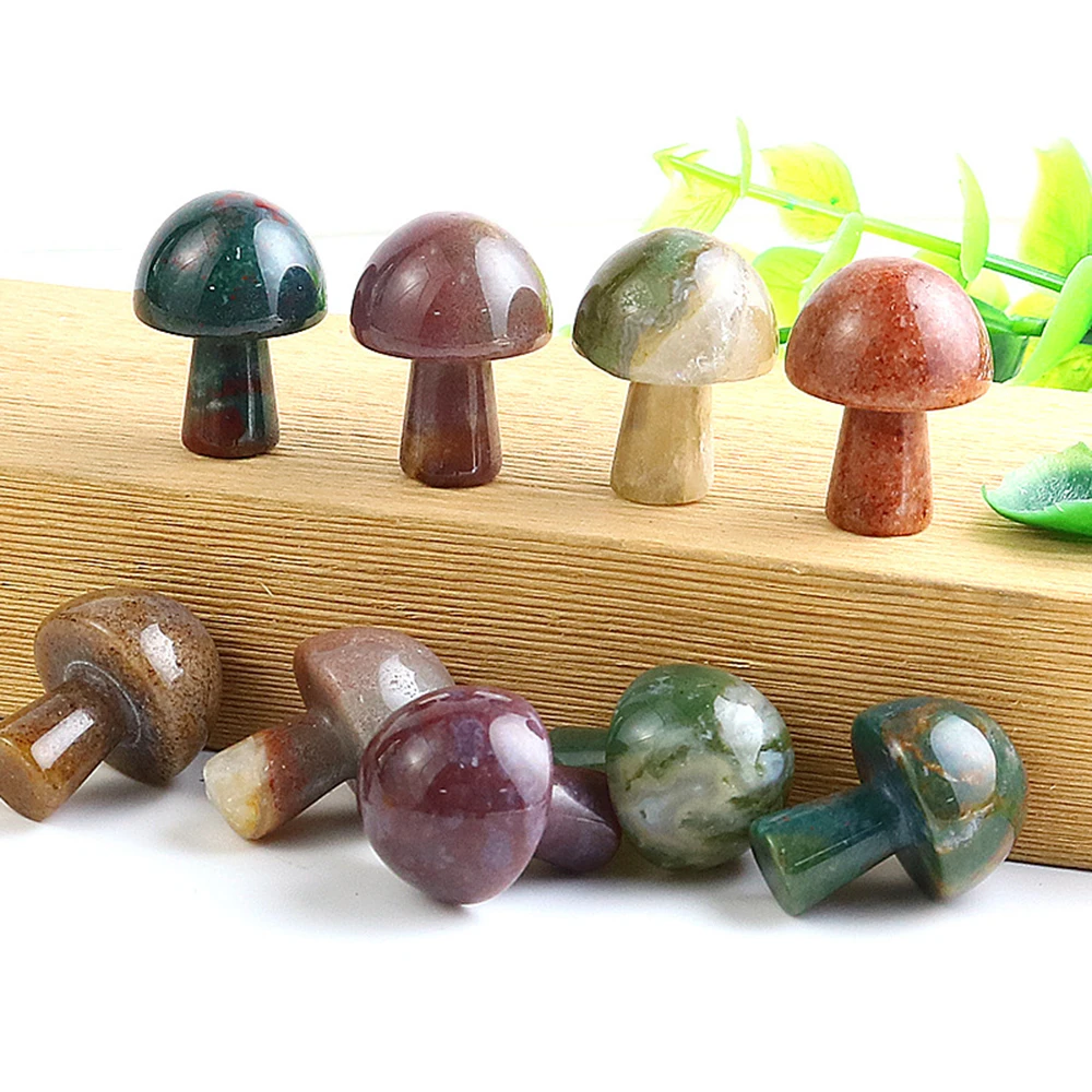 

Mini Mushroom Statue Natural Moss Agate Reiki Stone Carved Decoration Quartz Hand Polished Healing Crystal Room Ornament