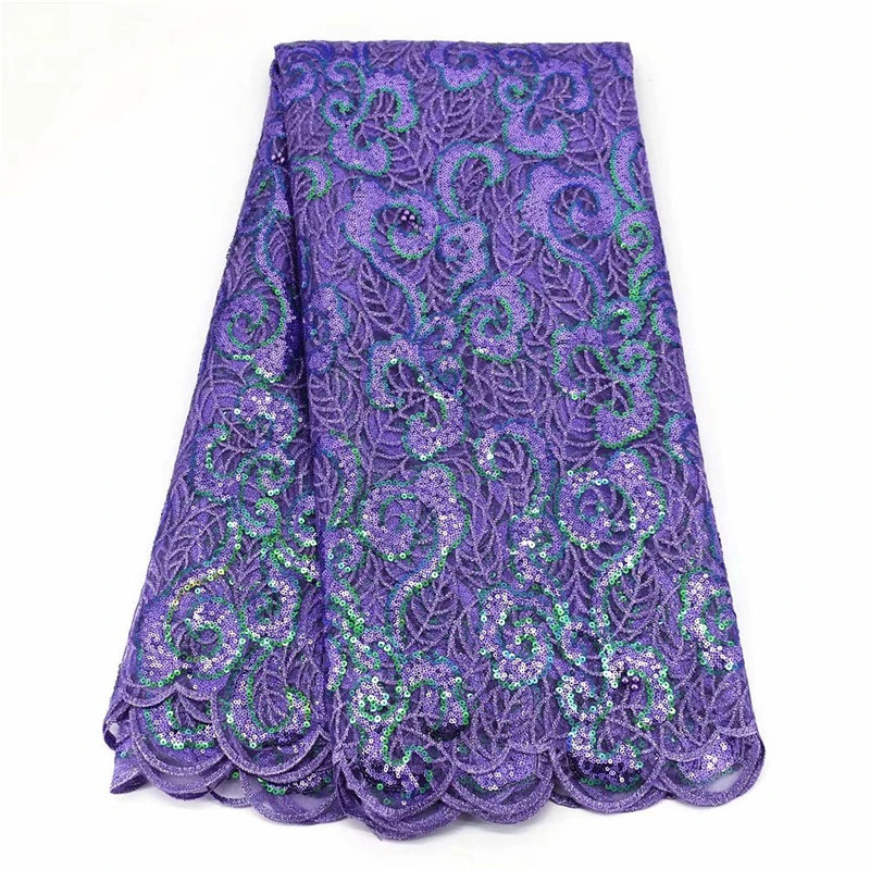 

2021Nigerian Sequins Lace Fabric High Quality France Net Lace Fabric Nigerian Sequins Fabric For Party Dancing Dress 5 Yards