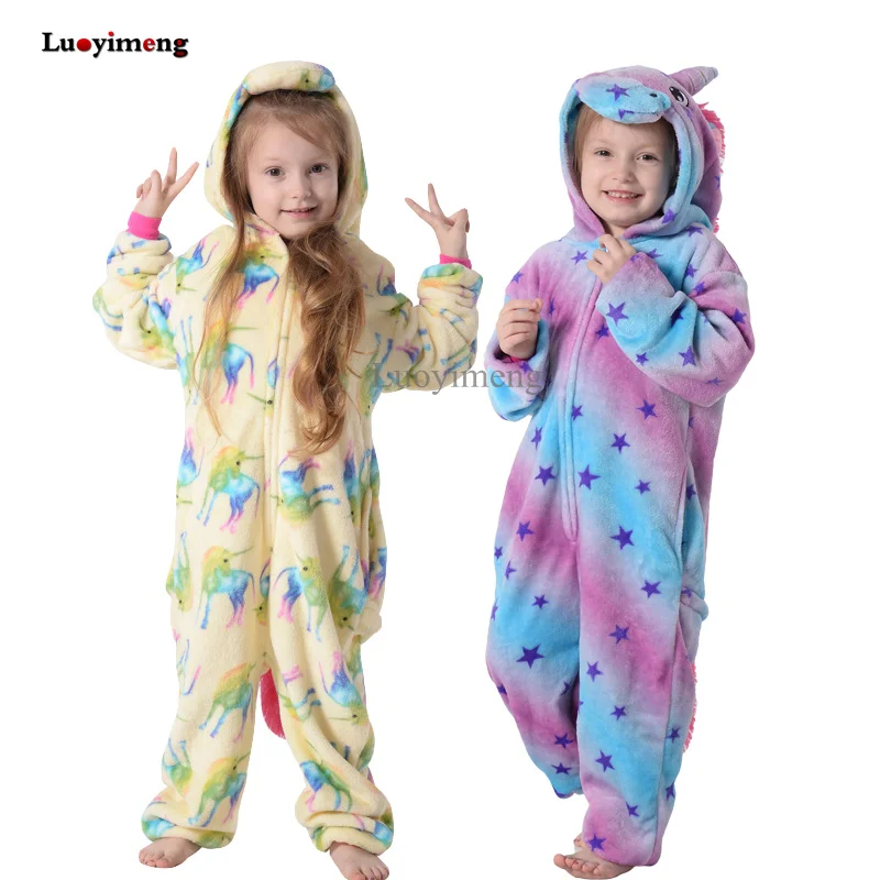 Kigurumi Onesie/Детские пижамы с единорогом, детское одеяло для животных, зимние пижамы для девочек, костюмы единорога