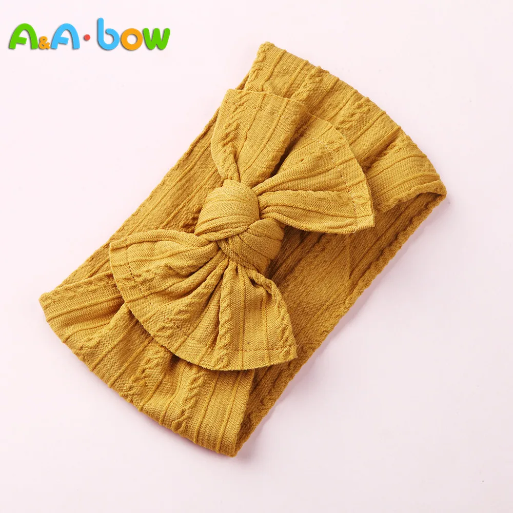 1PCS New Braid Nylon Bow Headbands Cable Knit Solid Wide Turban Baby Girls Head Wrap Hair Accessories 27 colors | Детская одежда и