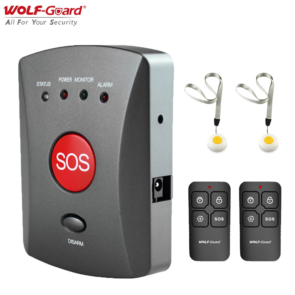 Wolf-Guard GSM SMS SOS Panel Panic Button Elder Children One Key Siren Waterproof Wristband Kit for Home Alarm Security System