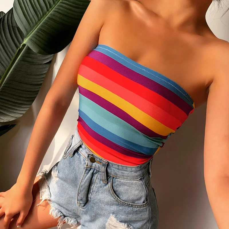 Радужные топы на бретельках для девочек сексуальный бюстгальтер без бретелек с