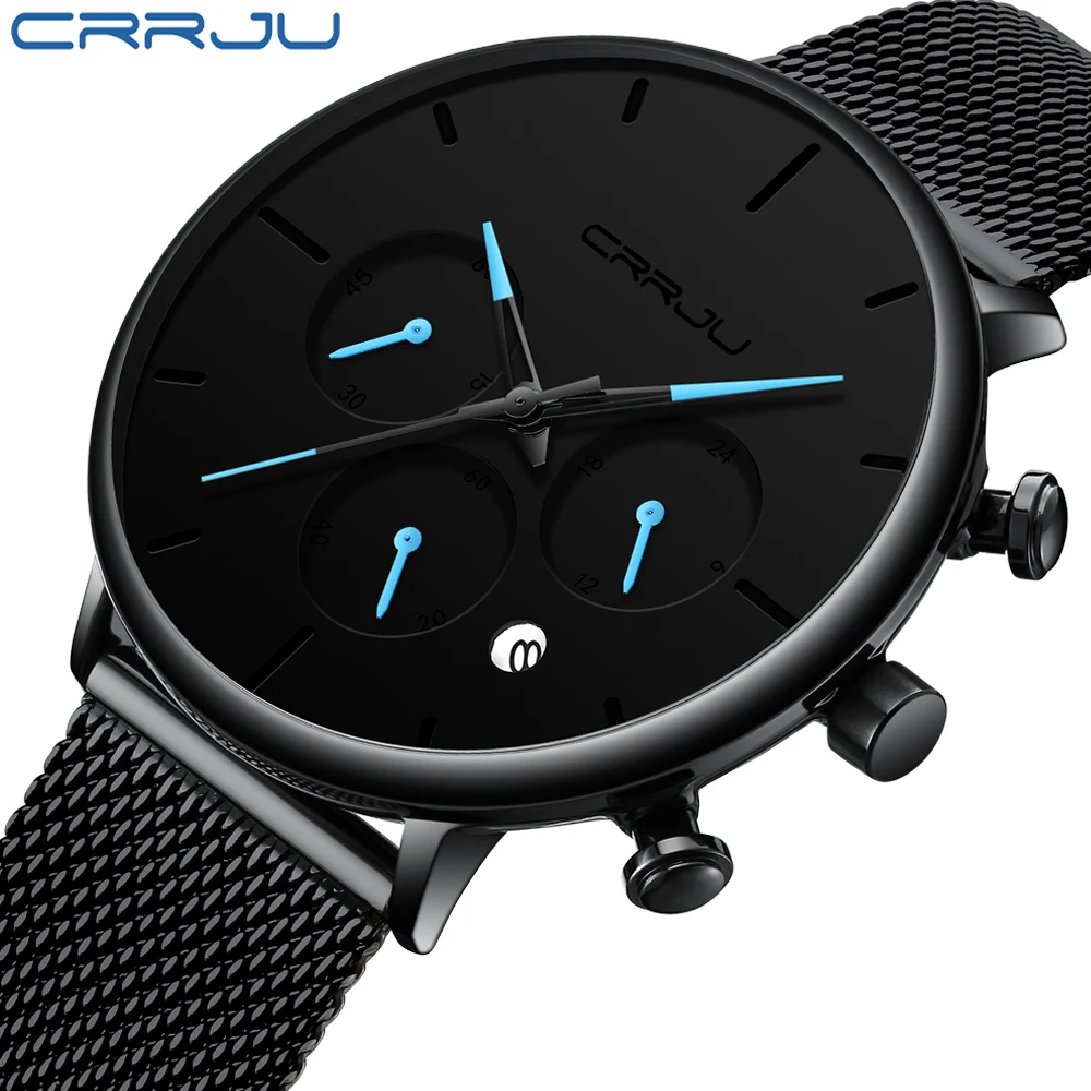 

CRRJU Men's Watch Ultra-thin Fashion Luxury Sports Wrist Watch Fashion Relogio Masculino Date Military Waterproof Men Watch 2019