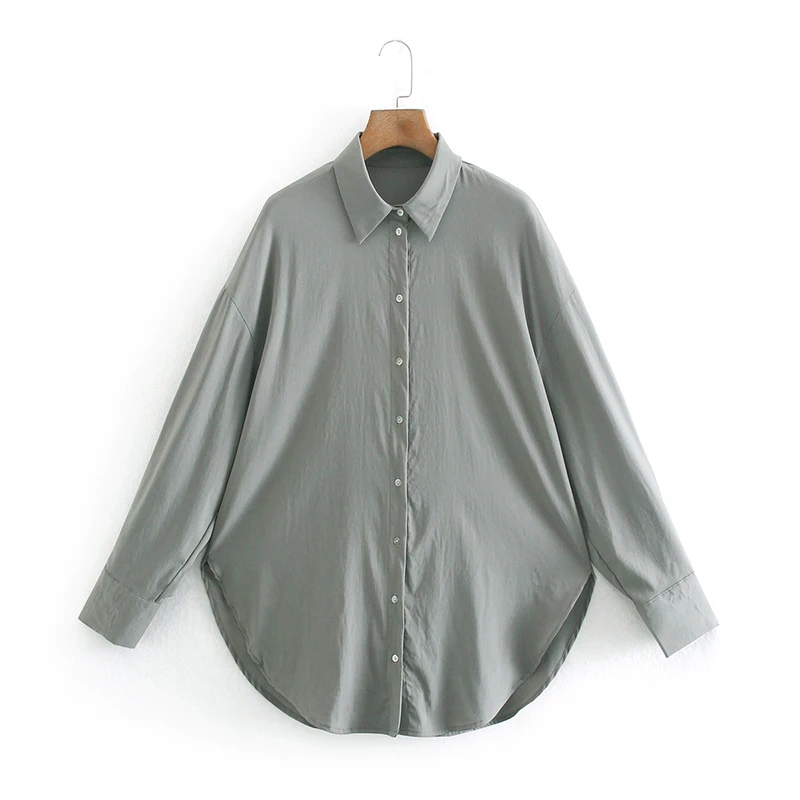 Темно-серая рубашка Женский мешковатый Топ с длинным рукавом Повседневная
