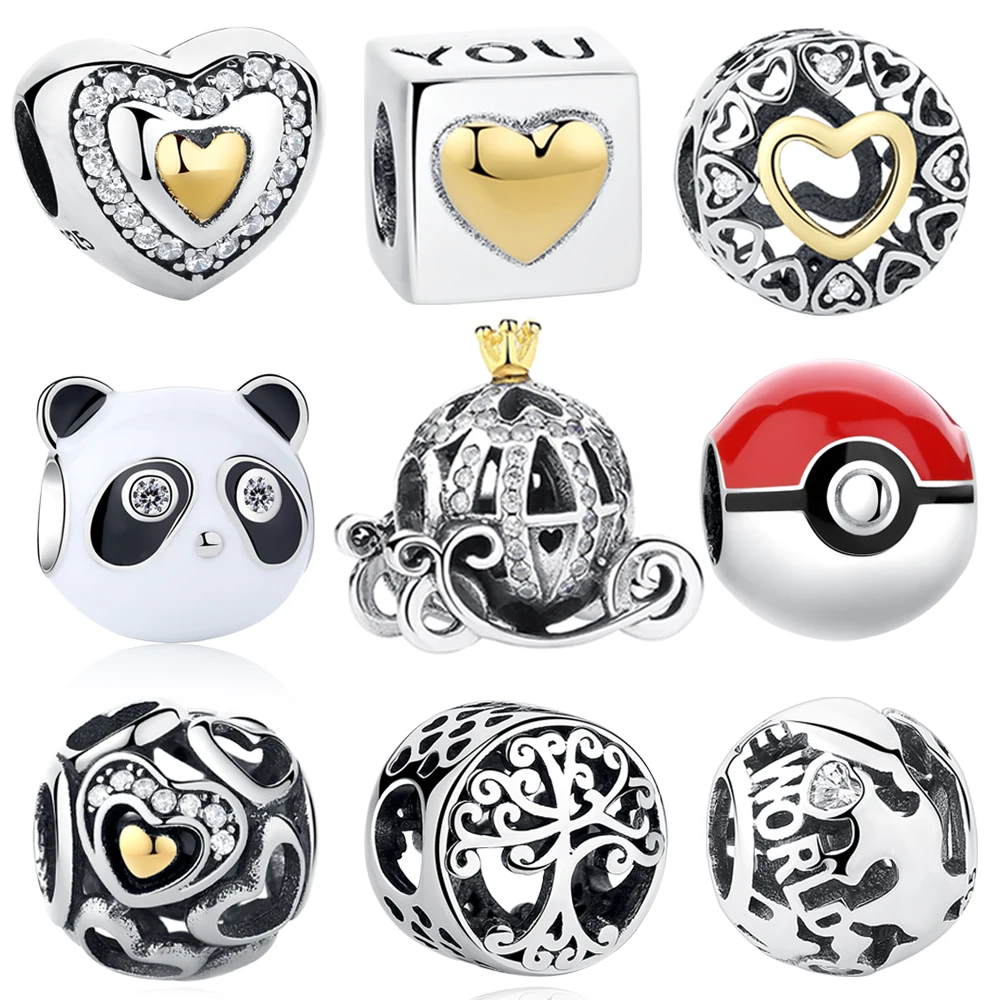 100% 925 пробы серебряные амулеты Карета для Золушки в форме тыквы Золотая Корона бусины подходит