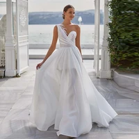 korea style satin wedding dresses 2021 a line beach sweetheart lace applique illusion backless bridal gown custom robe de mari%c3%a9e
