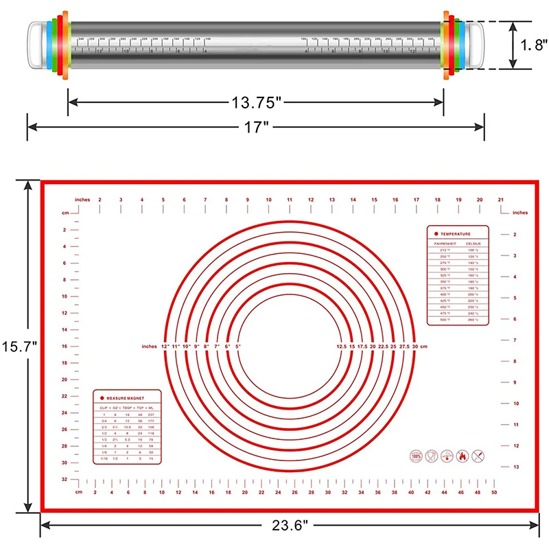 Регулируемая Скалка набор силиконовых кондитерских ковриков с толстыми