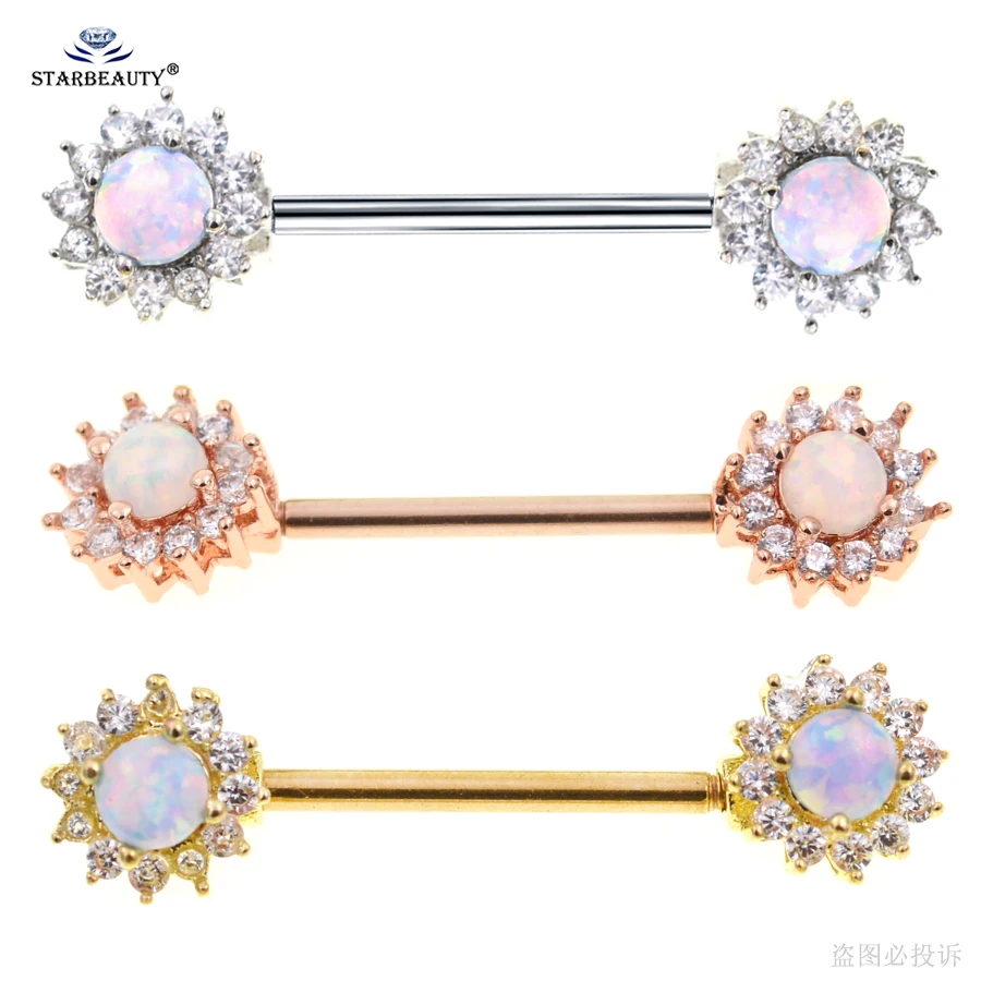 Starbeauty 2 шт. 14G 16 мм Опаловое кольцо для пирсинга сосков Кольца Для Пирсинга Ушей
