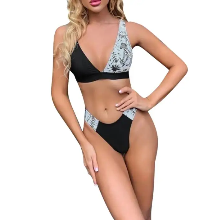 

Women Fashion 2-piece Swimming Suit Sleeveless Color Block Tops+Bottoms Set for Ladies
