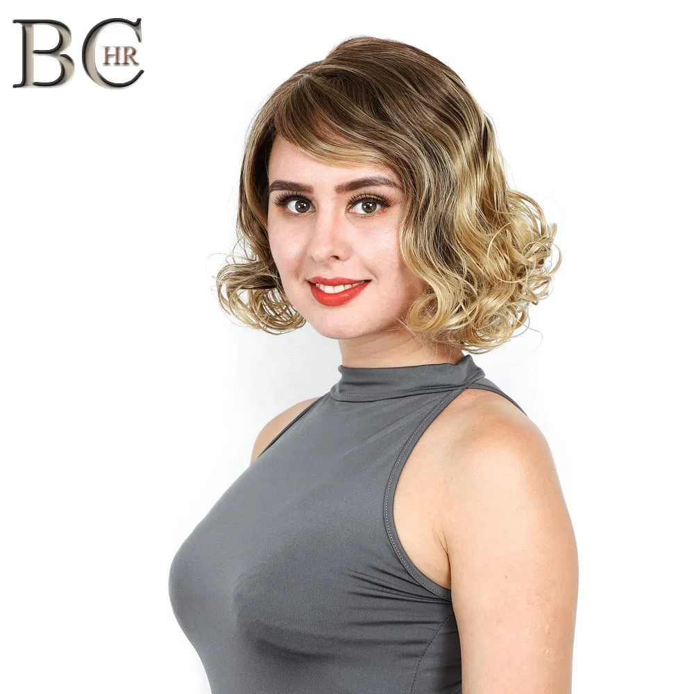 BCHR короткие кудрявые 13*4 синтетические парики на кружеве Омбре парик для женщин коричневый до блонд вечерние парики
