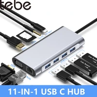 tebe 11 in 1 usb c hub type c to 4k hdmi compatible vga rj45 usb3 0 sdtf pd fast charger for macbook pro usb c hub splitter