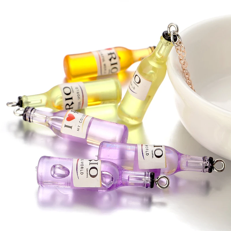 

20pcs 4 Color Cartoon Cute Drink Bottle Shape Charm Pendants Acrylic Beer Wine Pendant For Jewelry Makeing Diy Handmade Bracelet