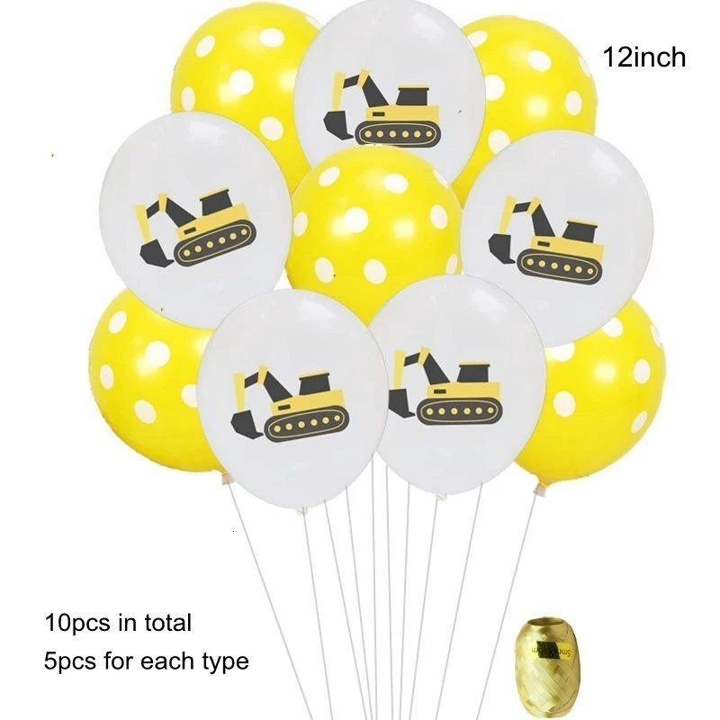 10p white yellowdotB 1 комплект строительный трактор шар экскаватор воздушные надувные воздушные шары грузовик автомобиль Беби Шауэр детский день рожденья для мальчиков поставки - Цвет: 10p white yellowdotB
