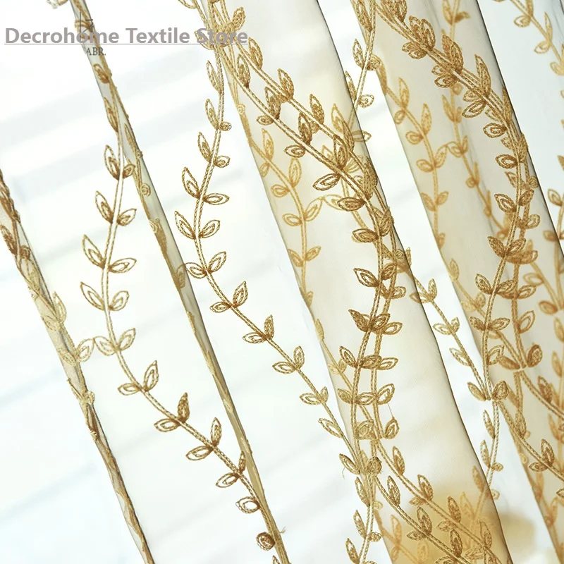 

Explosive Rattan Leaf European-style High-end Luxury Embroidered Curtain Customization Curtains for Living Dining Room Bedroom
