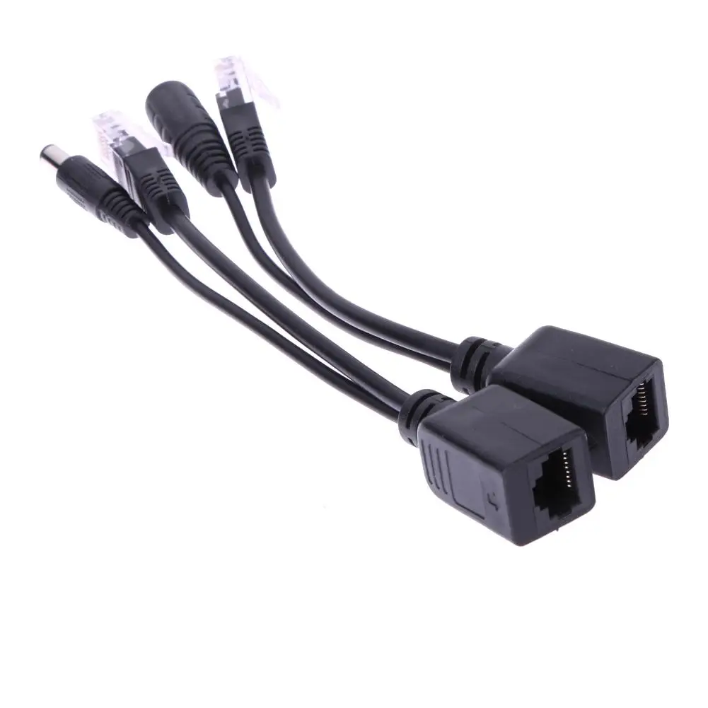 2pcs/set Power Over Ethernet Passive POE Injector Splitter Adapter Cables Kit Black RJ45 Injector Power Supply Module