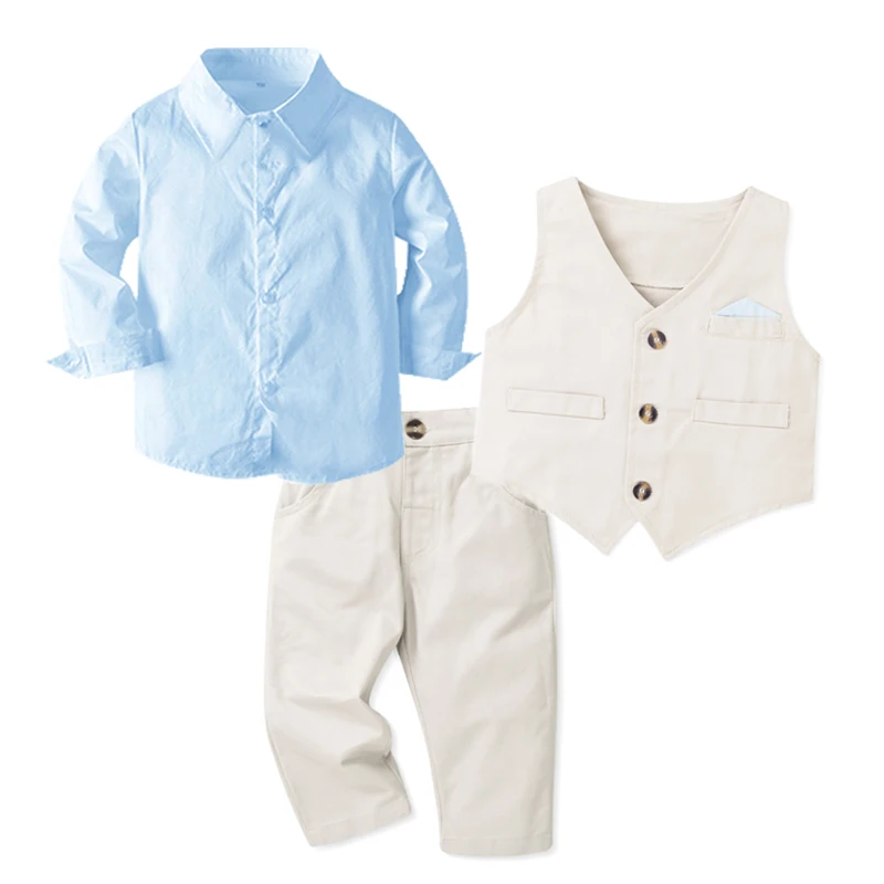 

Spring Autumn Long-Sleeved Baby Set Boy Formal Clothes Vest Shirt Trouser 3PCS Fashion Children Party Wedding Costume
