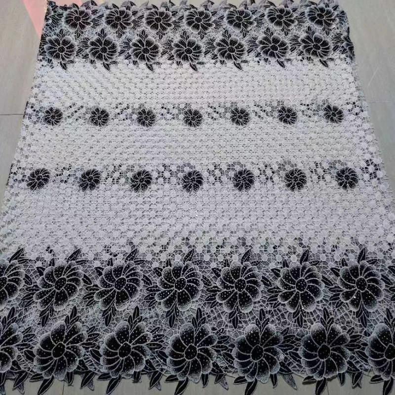 

Madison African Guipure Lace Fabric Stones High Quality Lace French Nigerian Tulle Lace Fabrics With Stones For Women Party Sew