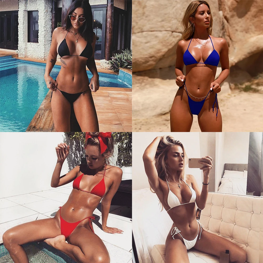 

Sexy Women Summer Swimwear Bikini Set Bra Tie Side G-String Thong Beach Triangle Suit Swimsuit Bathing Suit Swimming Suit