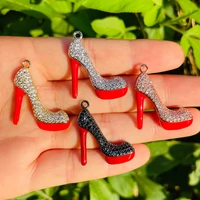 5pcs red bottom high heel shoe charms for women bracelet necklace making micro pave pendant jewelry accessories wholesale