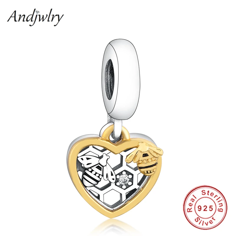 

Fit Original Pandora Charms Bracelet 925 Sterling Silver Hearts & Bees Dangle Charm 925 Silver Pendant DIY Jewelry Berloque