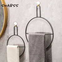 light luxury towel ring golden towel bar black round hand towel rack with hook punch free hanging ring home bathroom accessories
