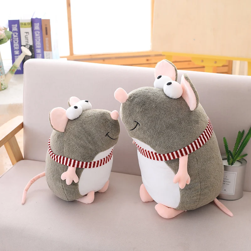 Большой Глаз серый улыбка мышь с шарфом 3D хлопковая плюшевая кукла|Мягкие