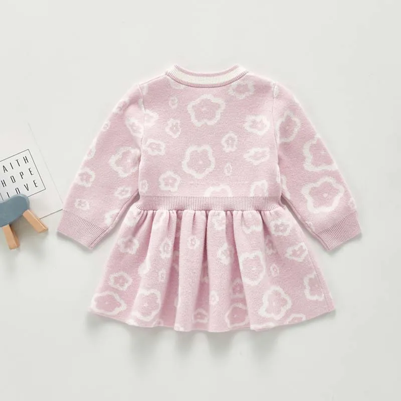 

Baby Girls Knitted Dress Autumn Winter Clothes Floral Kids Toddler Baby Dress Princess Dresses Girl Cotton Warm Sweater Dresses