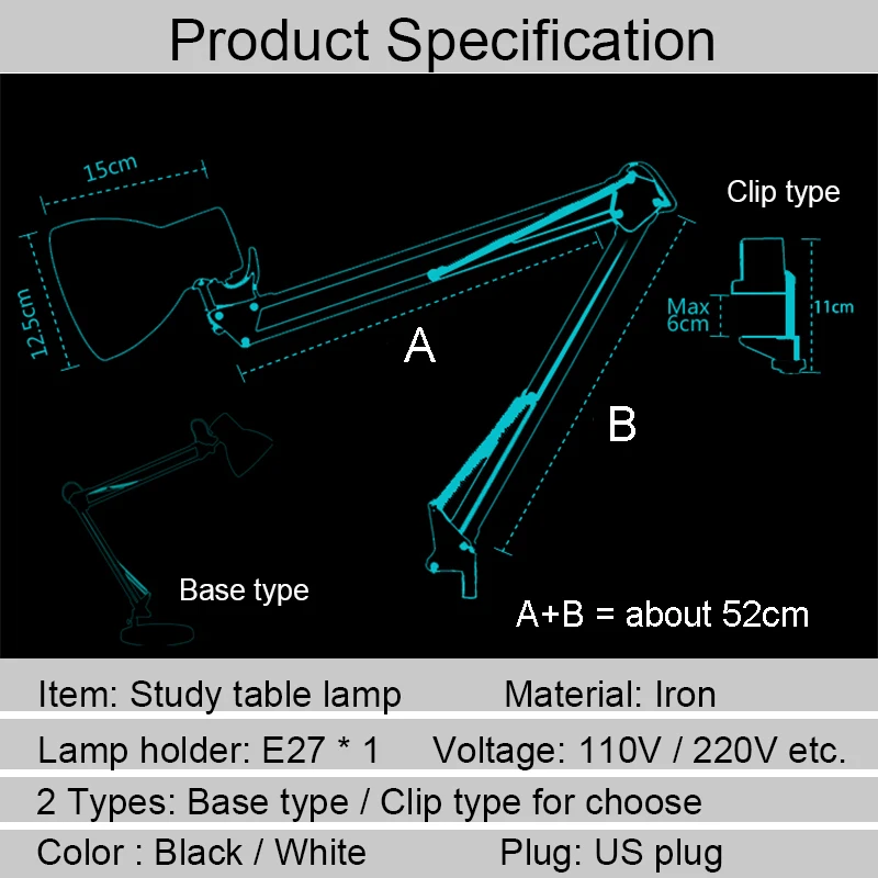 

Led Clip Table Lamp Industrial Flexible Swing Arm Desk Lamp For Home Study Reading Office Rotatable Book Night Light E27 220V