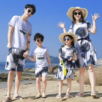 summer family matching outfits mother daughter beach vocation dresses summer dad son t shirtshorts couples matching clothing