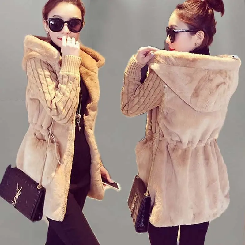 

Новинка, модные женские пальто из искусственного меха, коллекция 2022, зимняя женская классическая верхняя одежда с капюшоном, Толстая теплая...