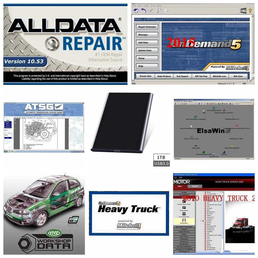 

2022 Auto repair software Alldata V10.53 and M...ell 2015 Software All data+AutoData+OD5+ElsaWin+Vivid+atsg 24 in 1tb hdd usb3.0