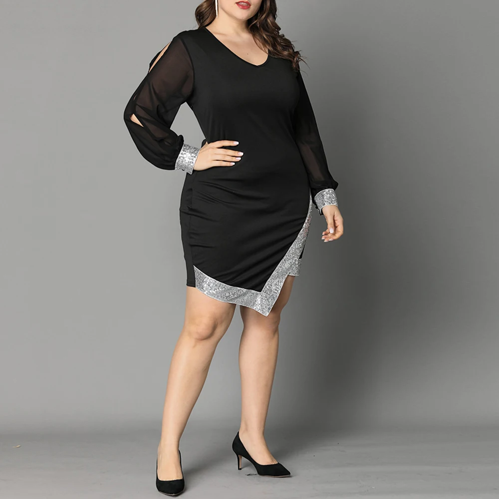 Sale Elegant Ladies Evening Party prom Dress XL-6XL Women Summer 2020 Plus Size Dresses Long Sleeve Black vestidos D30 |
