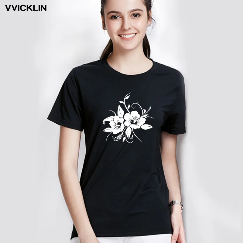 

Women Summer Chinese Style Tender and Beautiful In Full Bloom Flower Print T Shirt O-neck Cotton Short Sleeve Tshirt Casual Tops