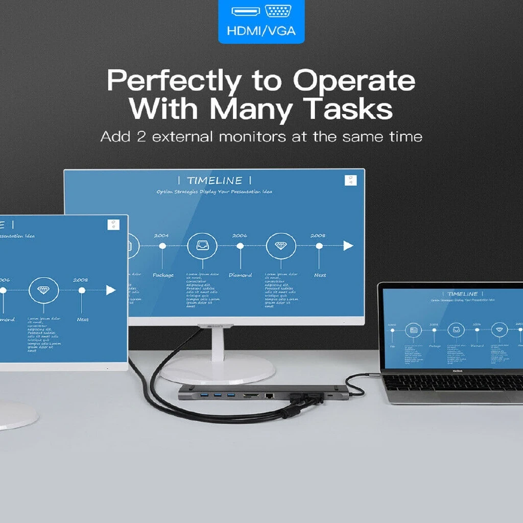 Док станция 10 в 1 с USB Type C на HDMI|Док-станции для ноутбуков| |