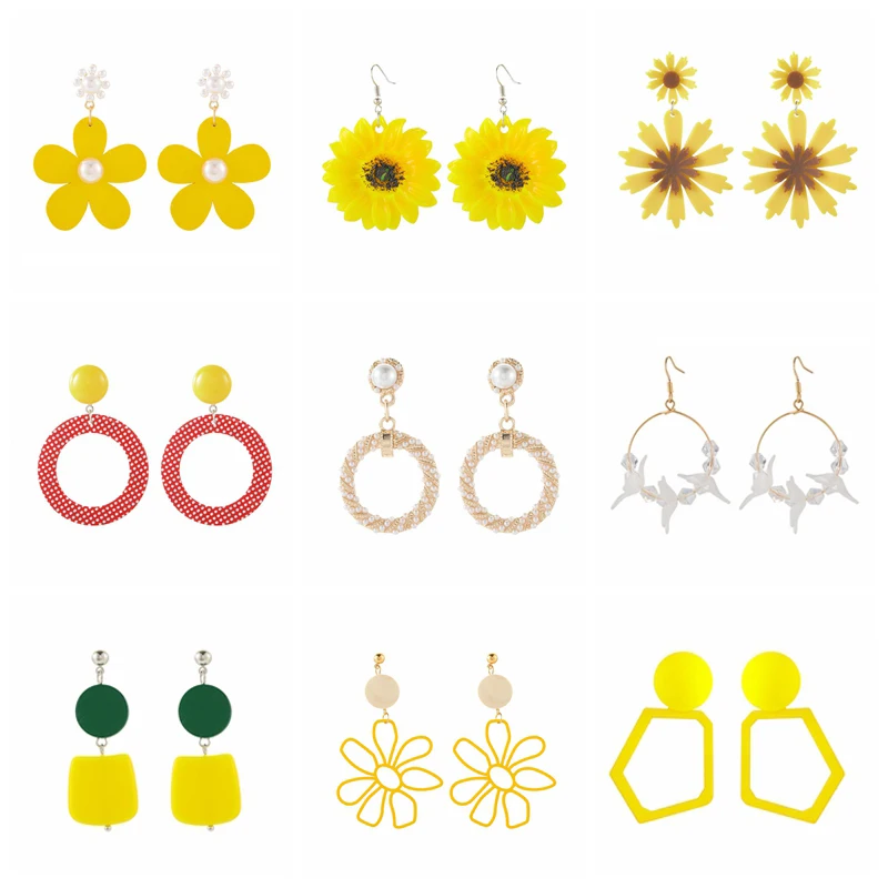 Новые дизайнерские геометрические длинные серьги гвоздики для женщин желтые