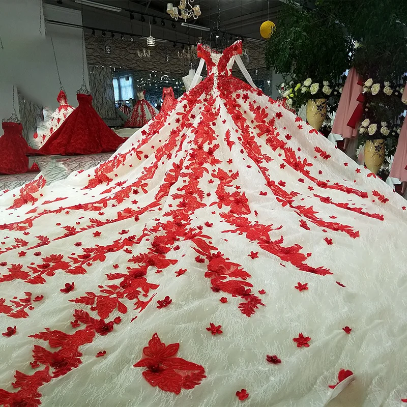 LS09849 красный 3d цветы вечернее платье V-образным вырезом длинный тюль рукав с плеча