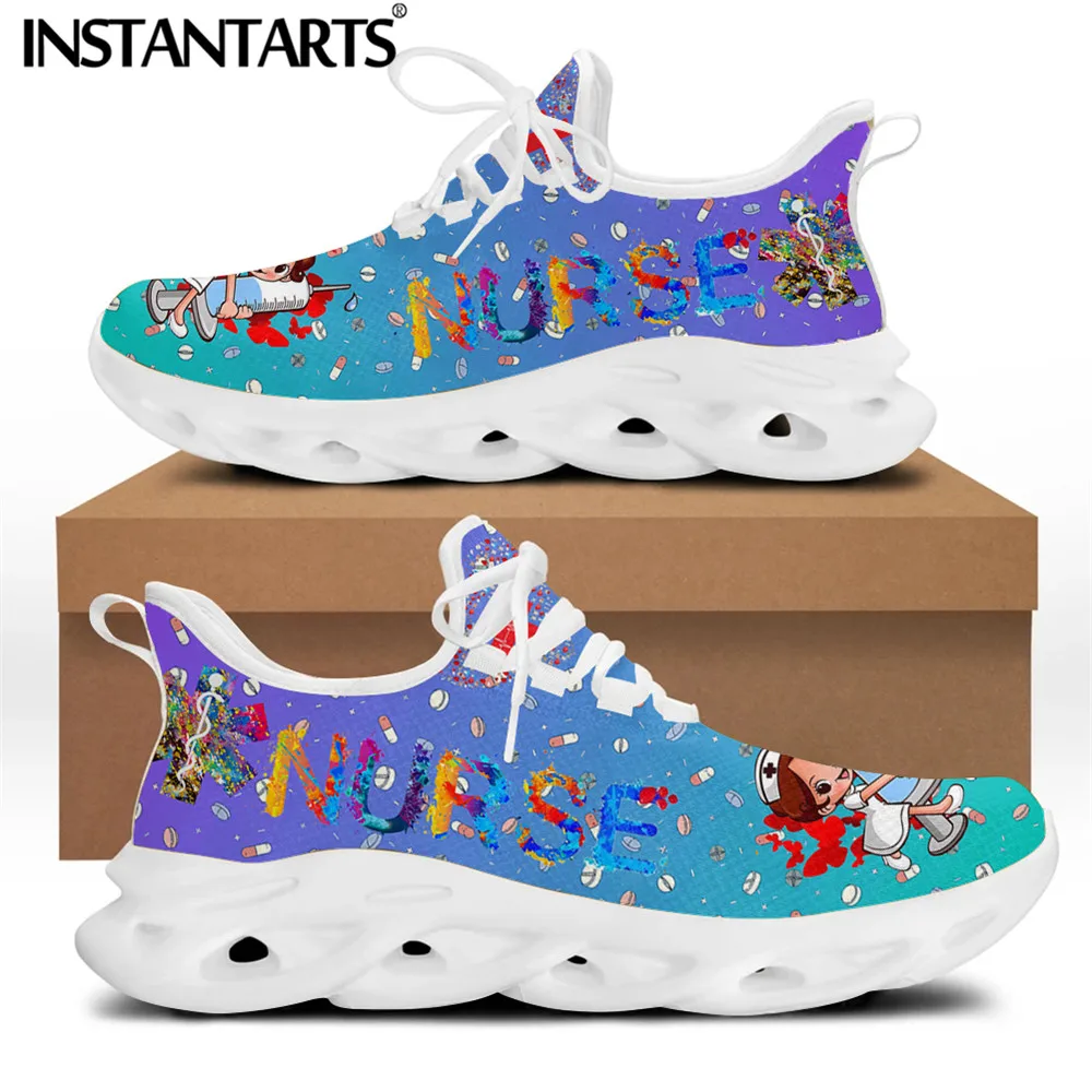 

INSTANTARTS Gradient Nursing Shoes for Womens Sneakers Cartoon Nurse Doctor Medical Brand Design Mesh Footwear Zapatillas Mujer
