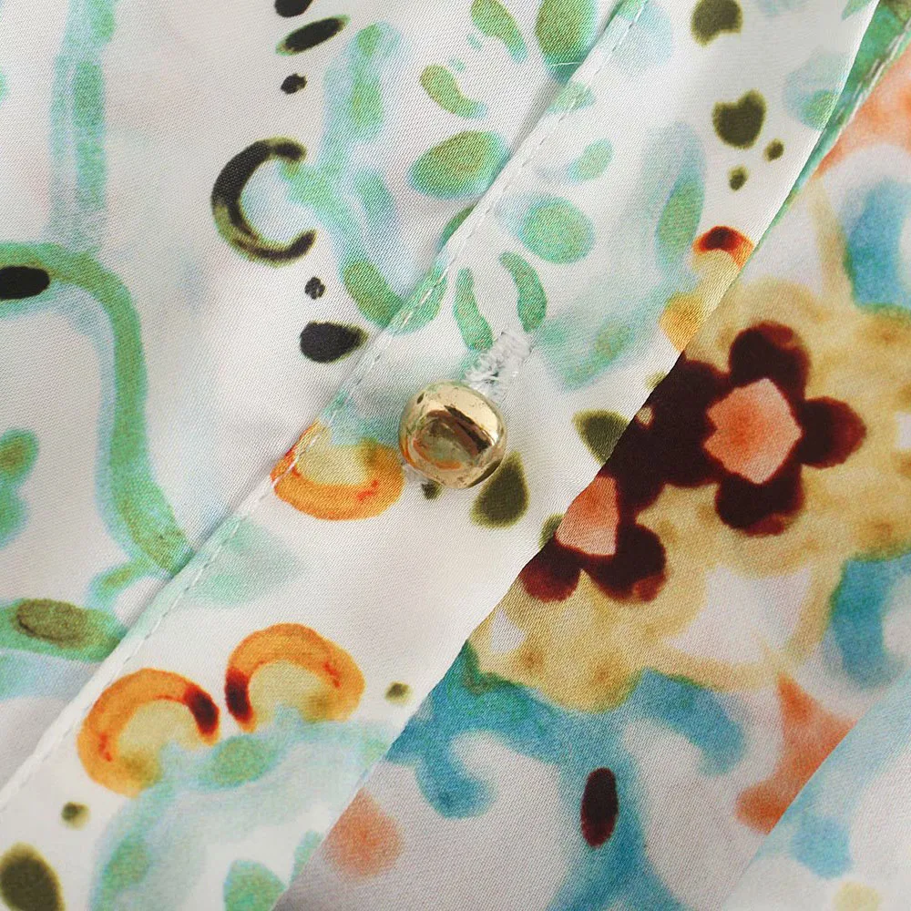 

2021 Za New Women Chic Fashion Printed Shirt style Mini Dress Vintage Long sleeve Button-up Female Dresses robe Vestidos