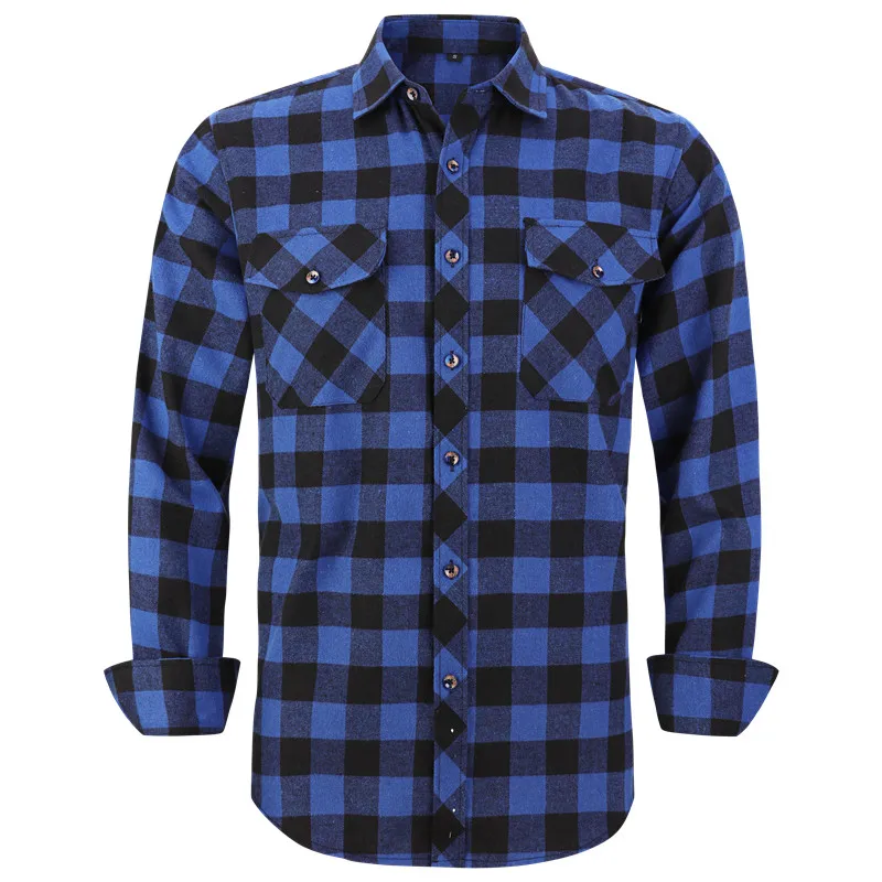 2022 New Men's Plaid Flannel Shirt Spring Autumn Male Regular Fit Casual Long-Sleeved Shirts For (USA SIZE S M L XL 2XL)