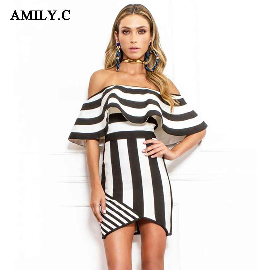 Женское облегающее платье Amily.c в полоску с оборками и коротким рукавом лето 2020|women bandage dress|bandage dresssexy bodycon dress |