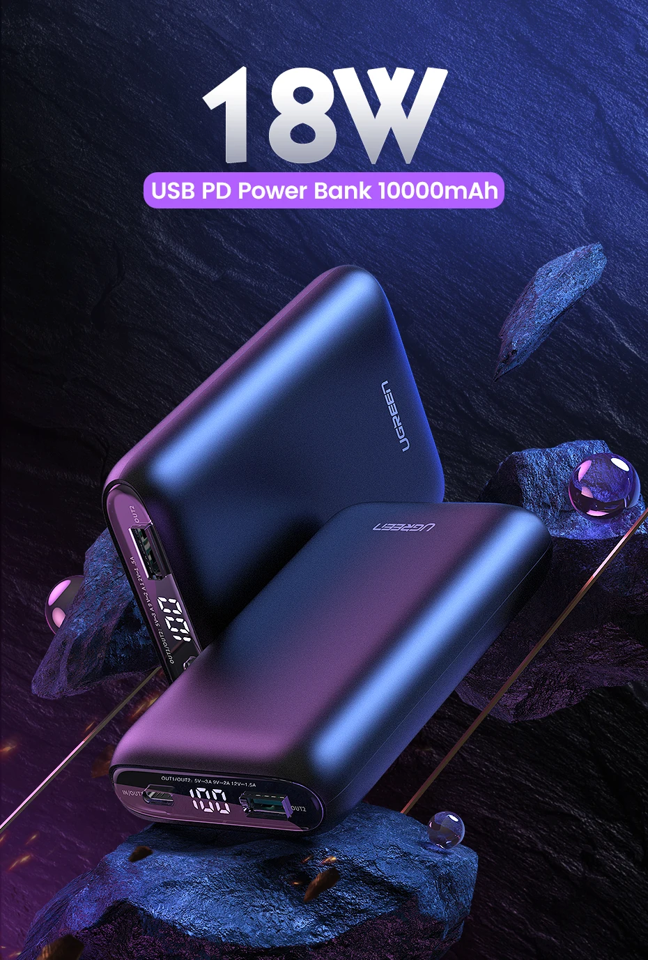 Ugreen power Bank 10000 мАч Быстрая зарядка 4,0 3,0 QC3.0 внешняя Мобильная батарея быстрое PD зарядное устройство для iPhone 11 8 Xs Mini power bank