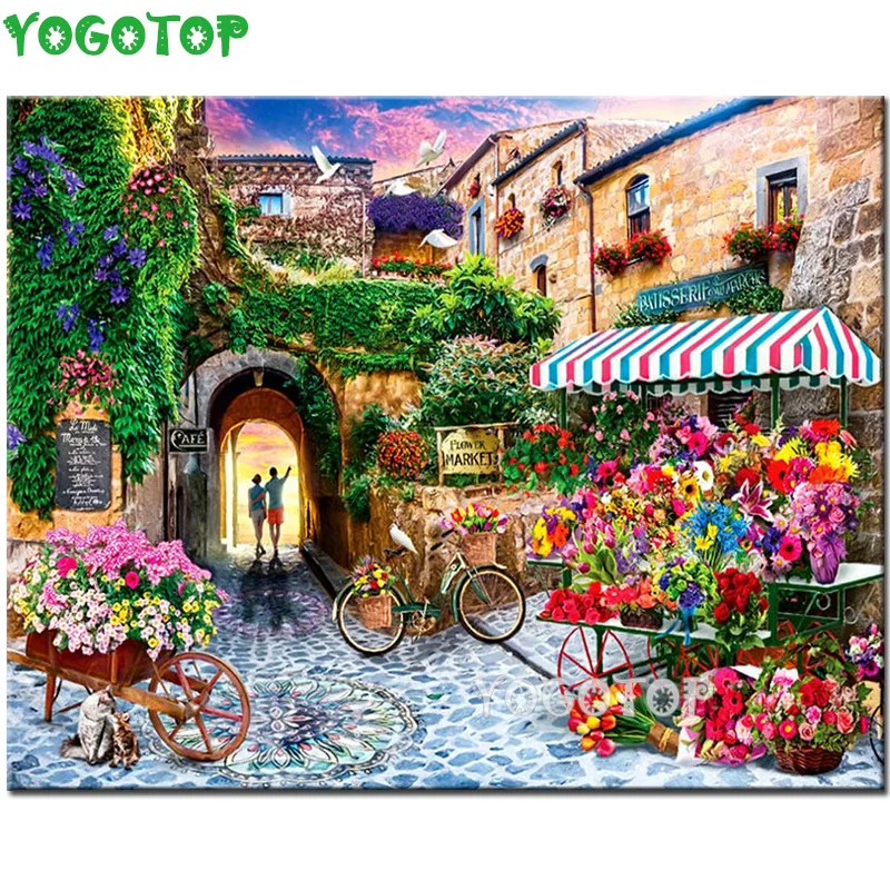 

5D DIY Diamond Painting Flower Bicycle Flower Street Full Round Square Diamond Embroidery Mosaic Wall art landscape YY4570