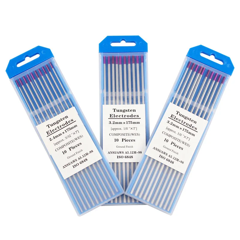 

10PCS Composite Welding TIG Tungsten Electrode WES Purple Tip 1.0-4.0mm*175mm For Welding Of Carbon Steel Stainless Steel