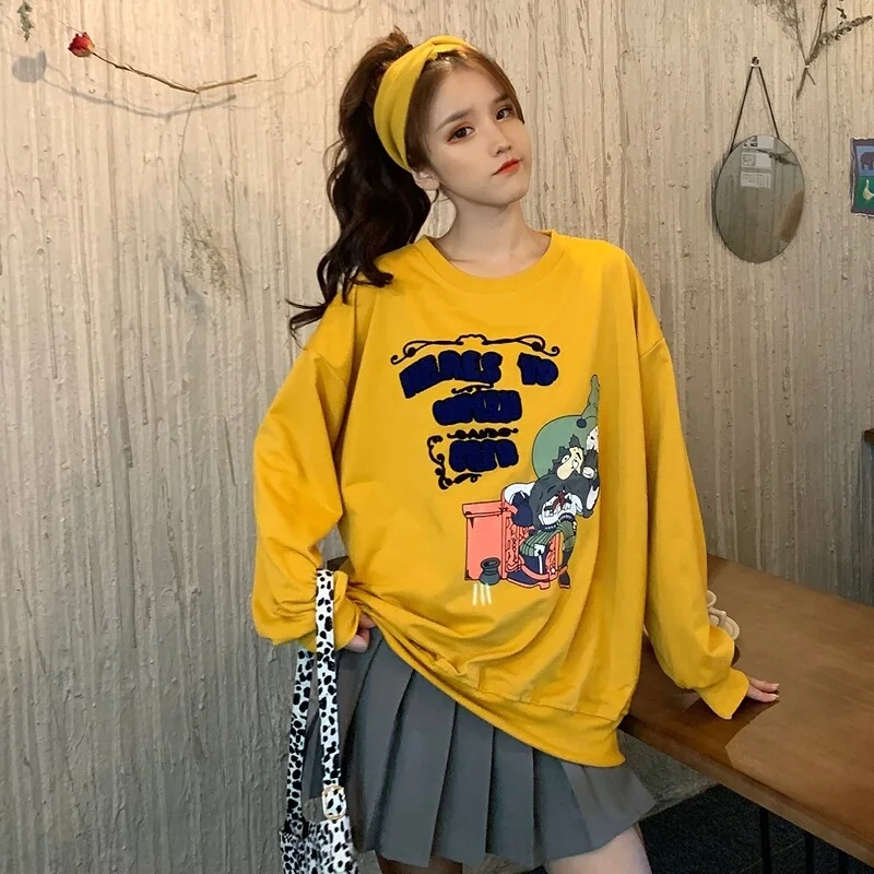 

2021 корейский Свободный Свитшот женский с круглым вырезом