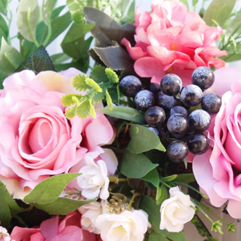 

Large Size 22 Artificial Roses Wreath Front Door Wreath for Home Wedding Decor