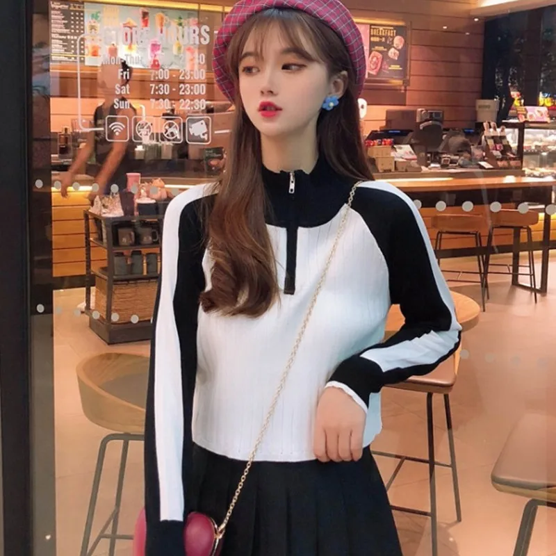 Женский свитер с высоким воротом Осенний вязаный пуловер на молнии тонкий мягкий