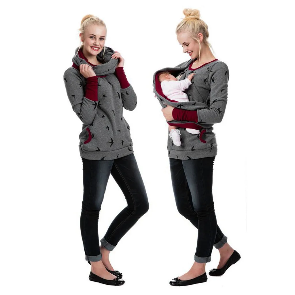Womens Autumn Maternity Sweatshirt Breastfeeding Clothes Hooded Pregnant Hoodies Women Nursing Tops Pregnancy Sweatshirt