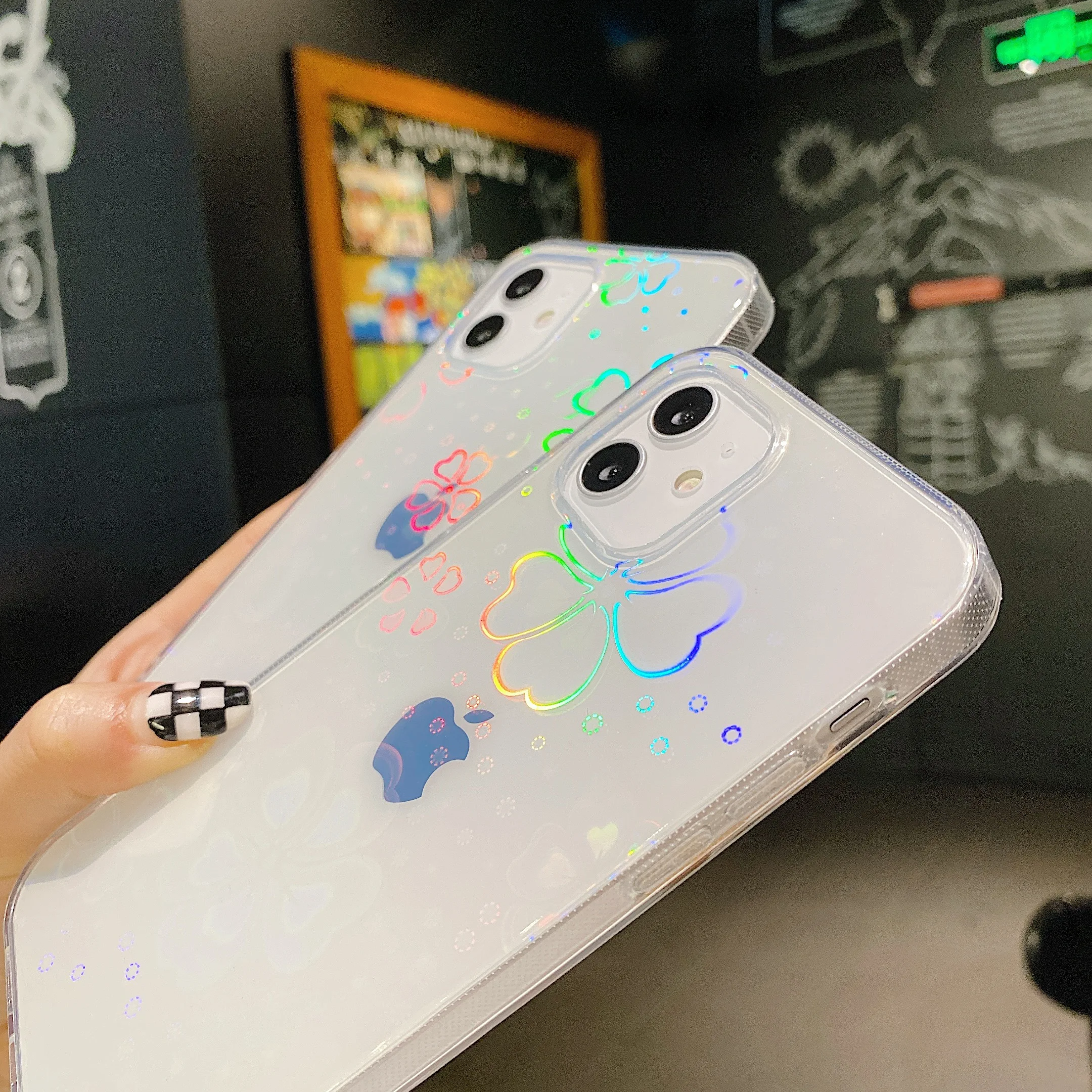 moskado TPU&PC Laser Flowers Phone Case for iPhone 11 Pro Max 12 X XS Max XR 7 8 Plus Dust-proof Mobile Phone Protective Shell