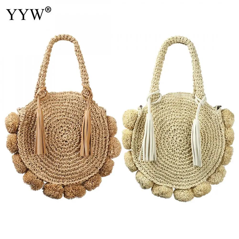 

Straw Bag for Women bolsos Straw Bag Summer Beach Tote Beach Bags Ratten Casual Beach Shoulder Crossbody Straw Bags with Tassel